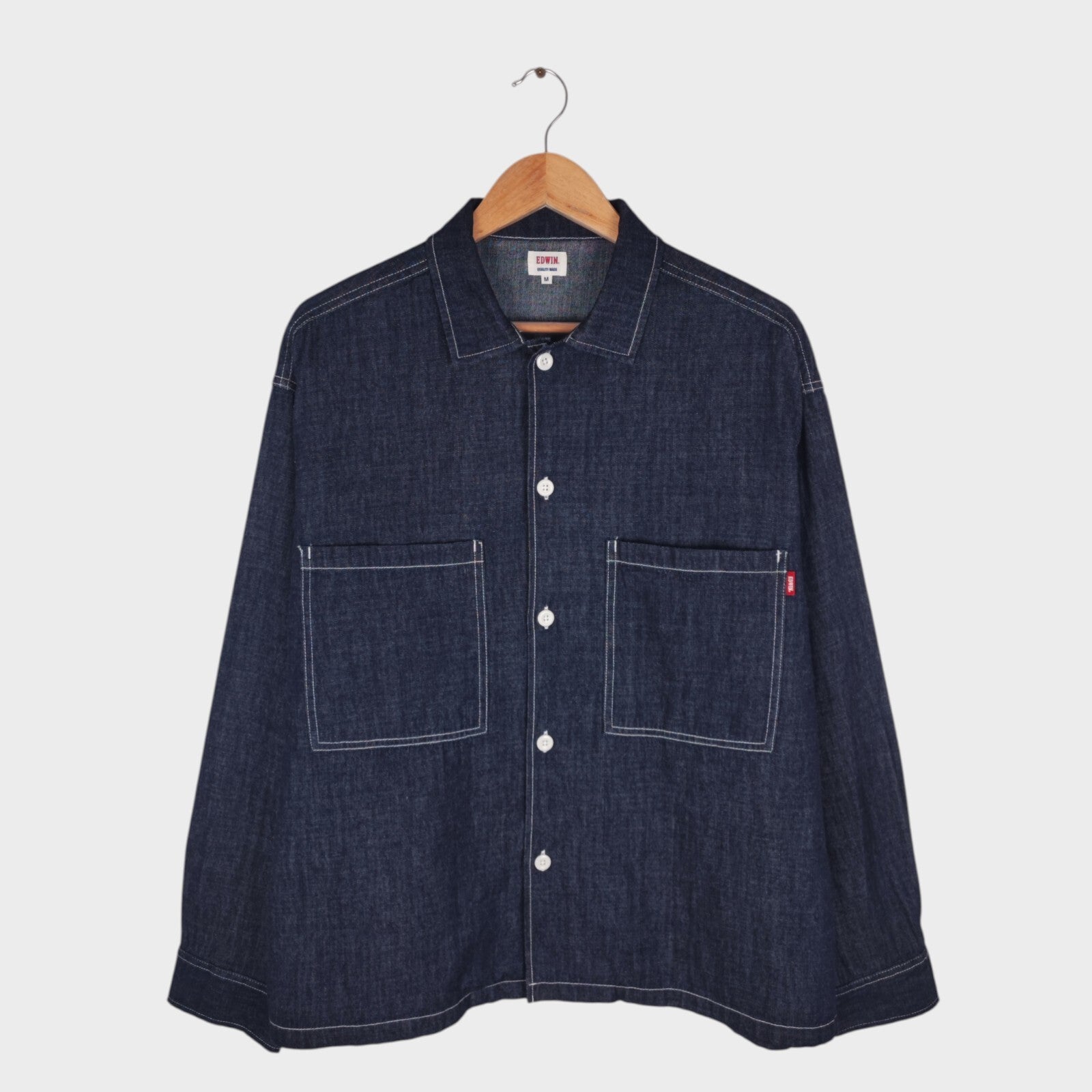 EDWIN Japan Men's Relaxed Fit Blue Denim Utility Overshirt