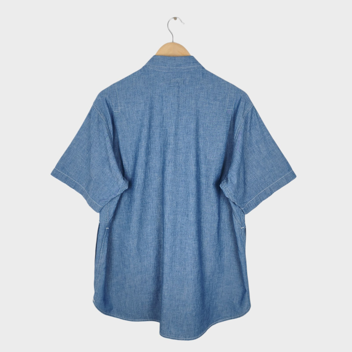 SASSAFRAS Men's Made in Japan Blue 5oz Chambray Digs Crew Half Shirt