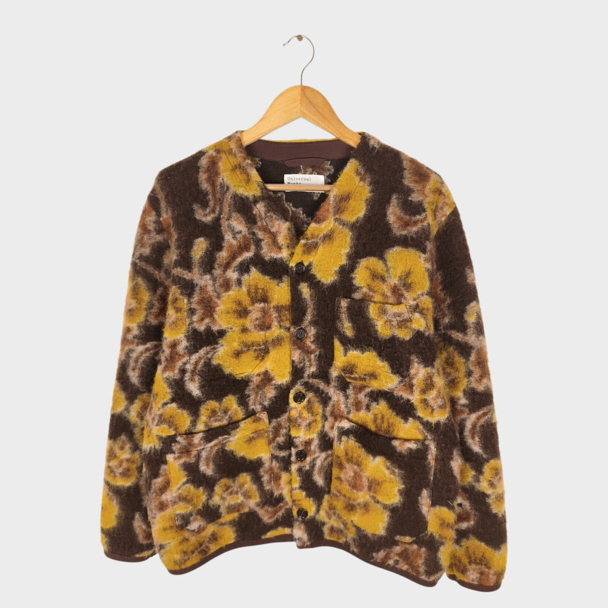 UNIVERSAL WORKS Men's Floral Shaggy Wool Fleece Cardigan