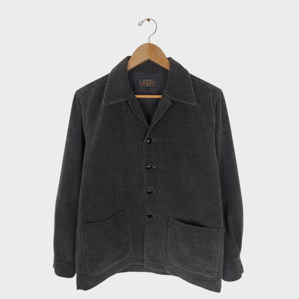 BEAMS PLUS Men's Dark Grey Wool Corduroy Chore Jacket