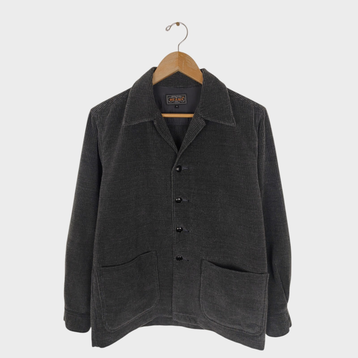 BEAMS PLUS Men's Dark Grey Wool Corduroy Chore Jacket
