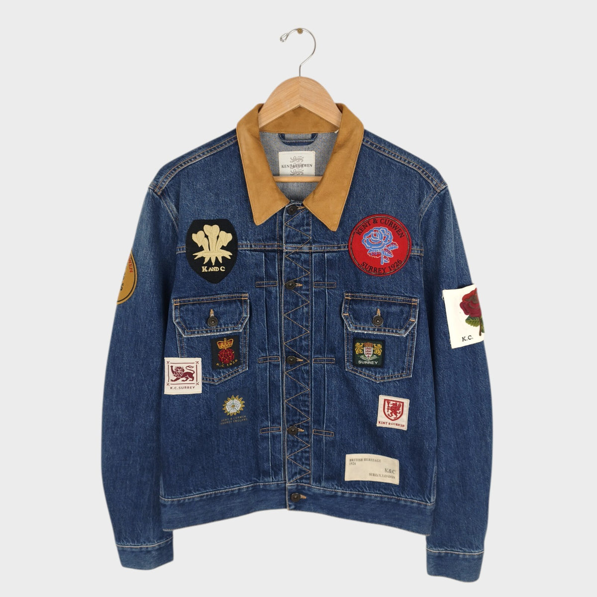 KENT & CURWEN Men's Blue Made in Italy Embroidered Patches Denim Jacket