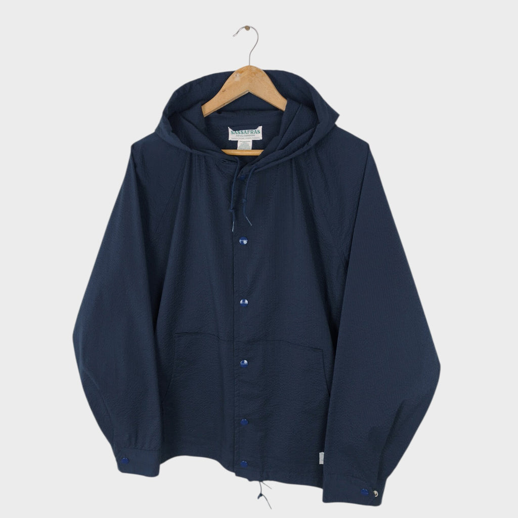 SASSAFRAS Men's Made in Japan Navy Blue Seersucker Bud Breaker Jacket