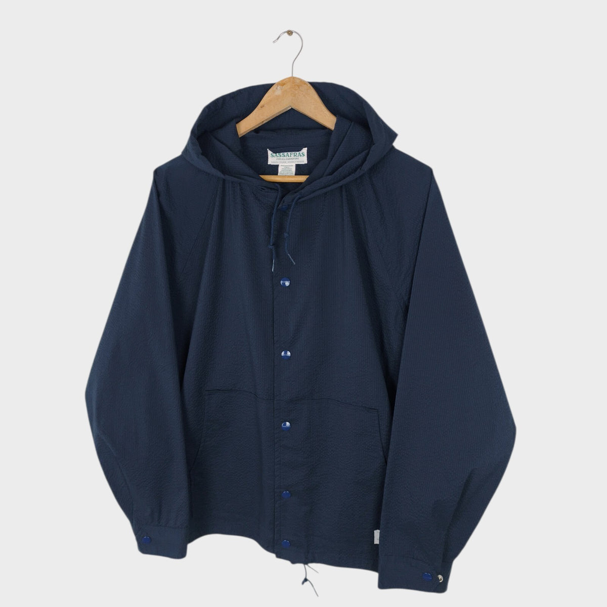 SASSAFRAS Men's Made in Japan Navy Blue Seersucker Bud Breaker Jacket