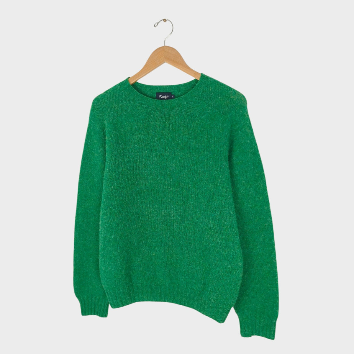 DRAKE'S Men's Made in Scotland Green Brushed Shetland Wool Crewneck Jumper