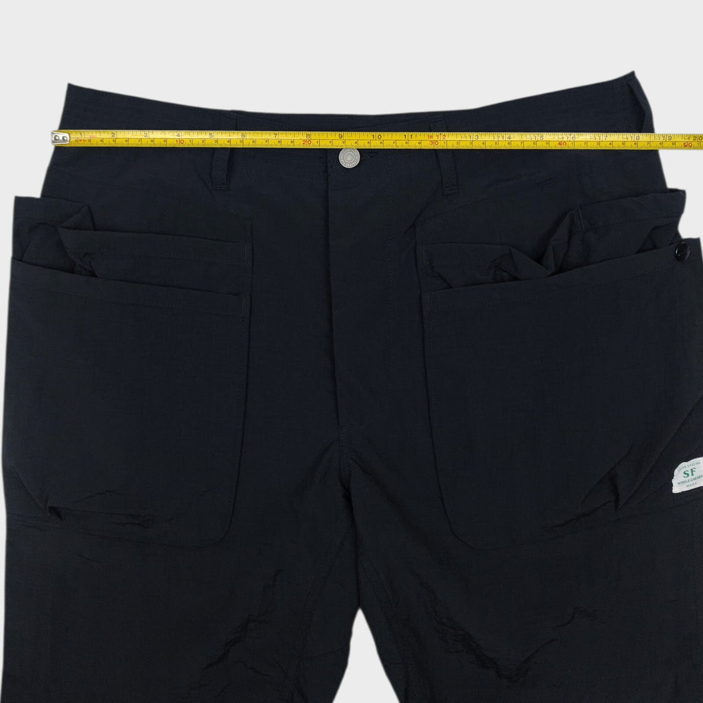 SASSAFRAS Men's Made in Japan Black Whole Hole Nylon Ripstop Cargo Shorts