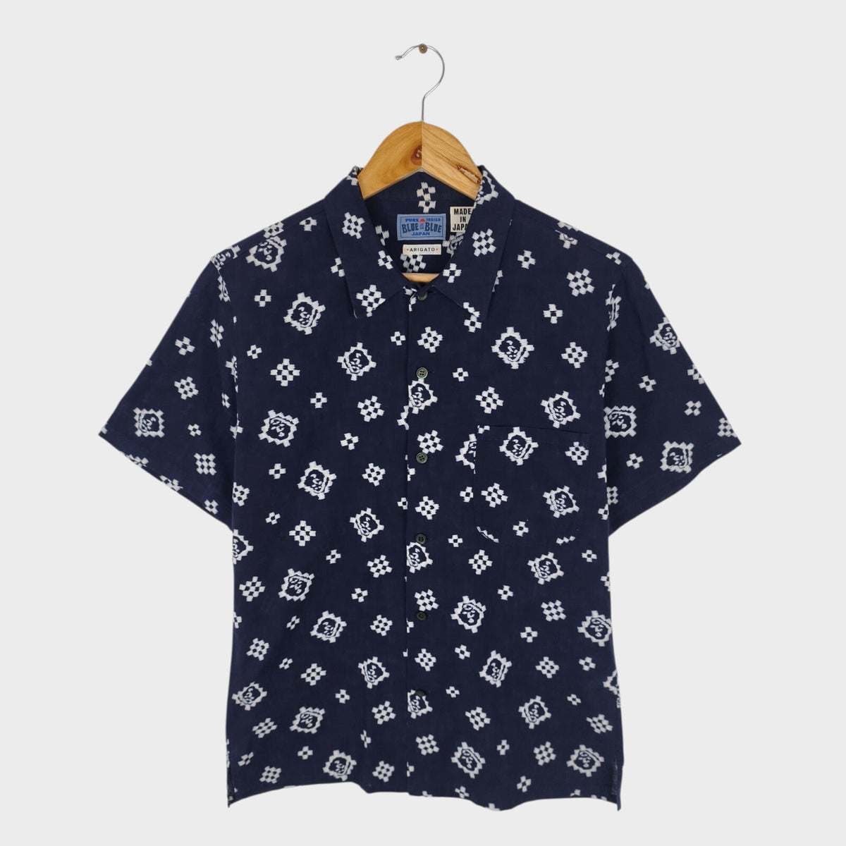 BLUE BLUE JAPAN Men's Made in Japan Navy Blue Patterned Shirt