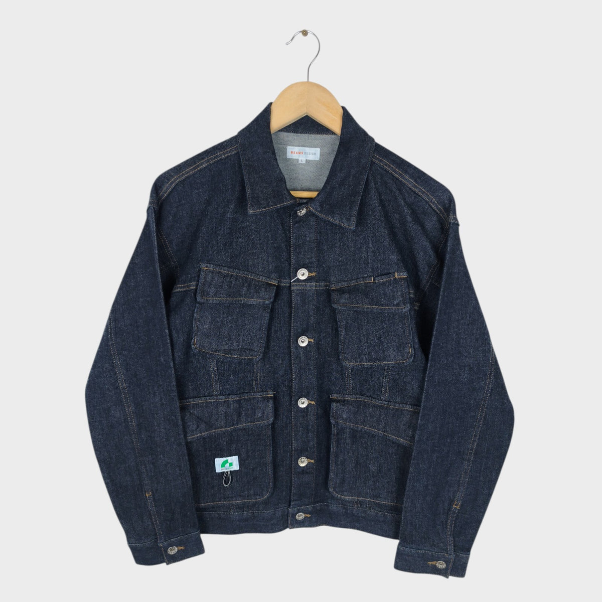BEAMS Men's Dark Blue Cropped Denim Utility Chore Jacket