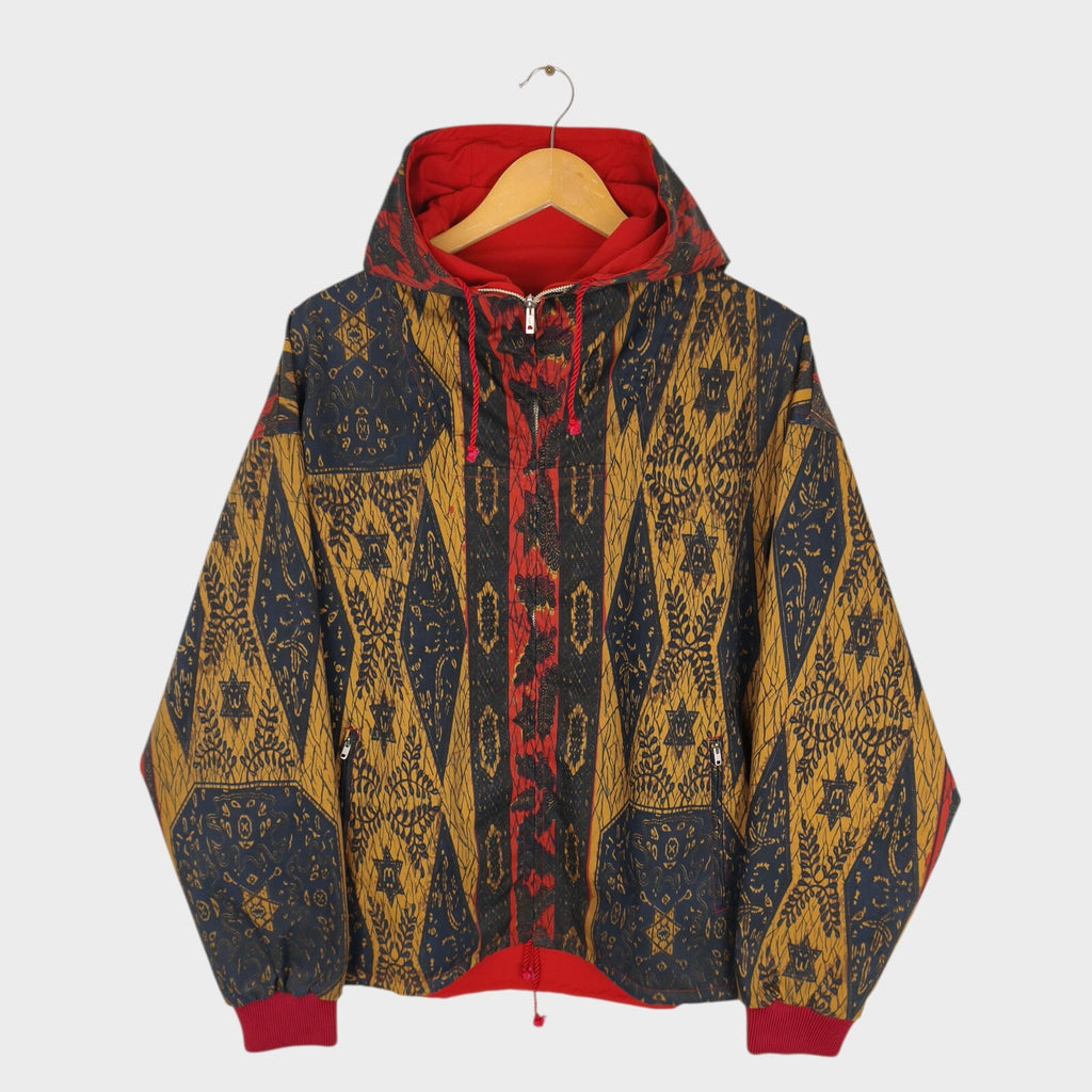 BEAMS PLUS Men's Batik Print Reversible Hooded Parka Jacket