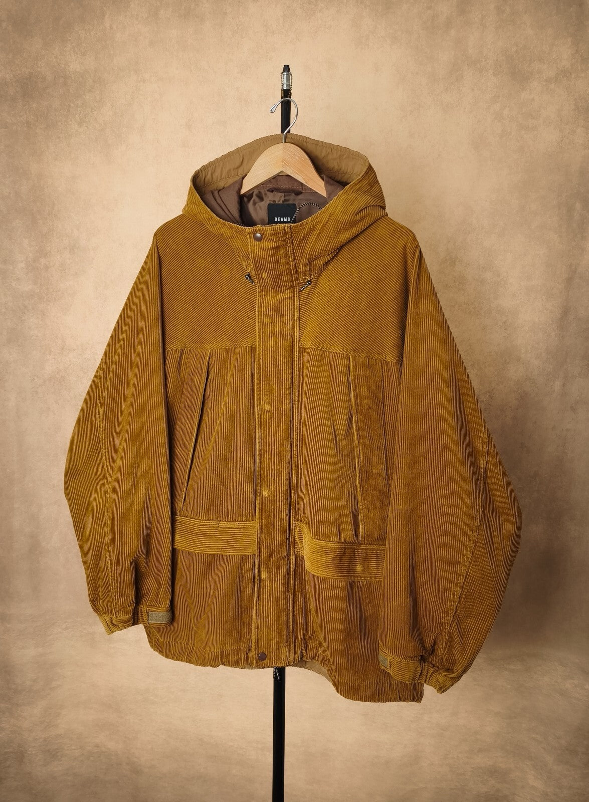 BEAMS Men's Camel Oversized Fit Corduroy Parka Jacket
