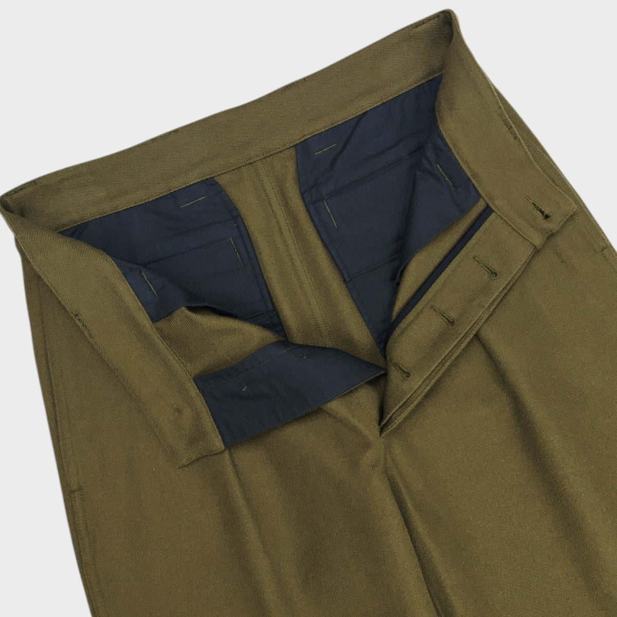 MHL MARGARET HOWELL Men's Green 60/40 Cotton Wool Pleated High Waist Trousers