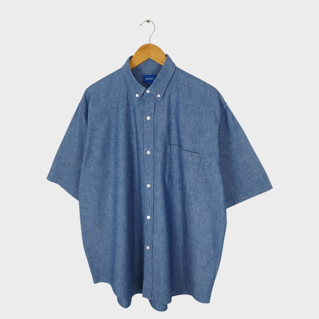 BEAMS Men's Blue Denim Chambray Oversized Fit Shirt