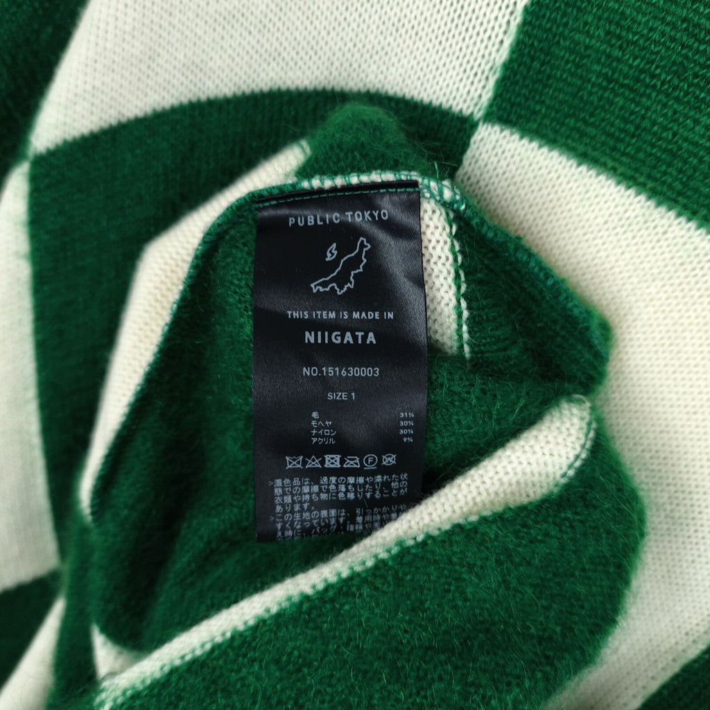 PUBLIC TOKYO Men's Made in Japan Green/White Check Mohair Blend Shaggy Jumper