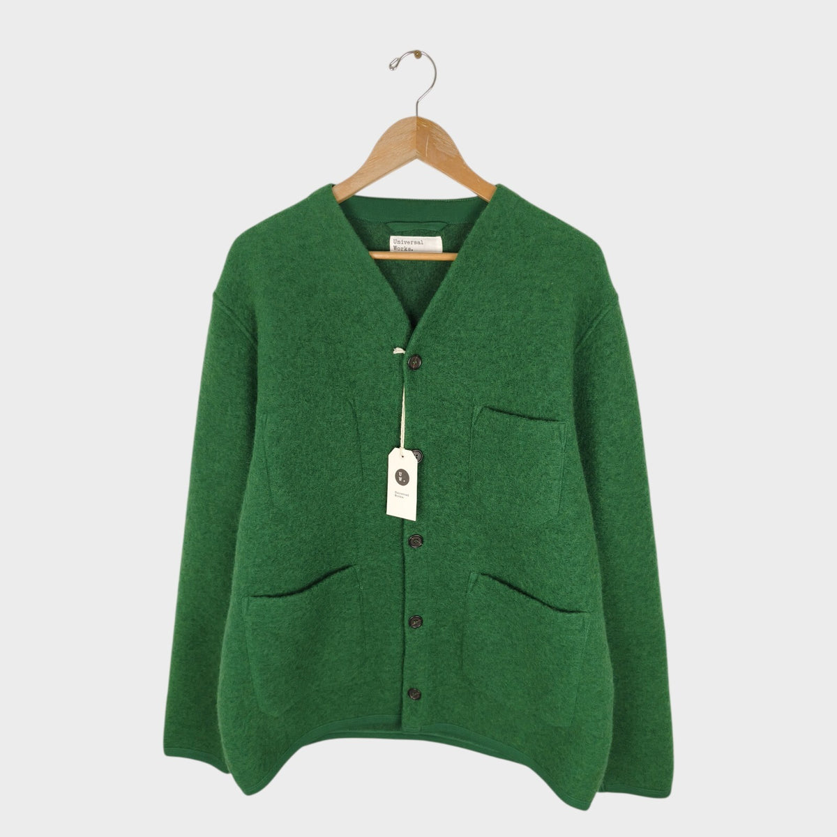 UNIVERSAL WORKS Men's Green Wool Fleece Cardigan