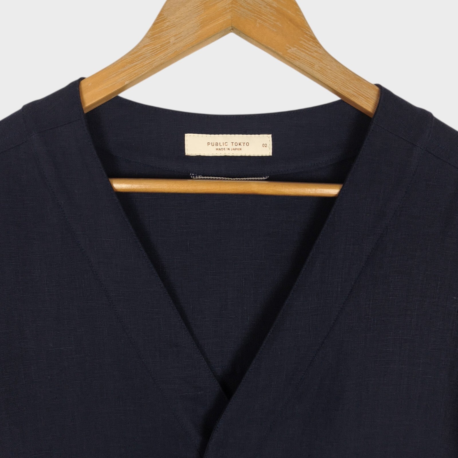 PUBLIC TOKYO Men's Navy Blue Made in Japan 100% Linen V-Neck Utility Jacket