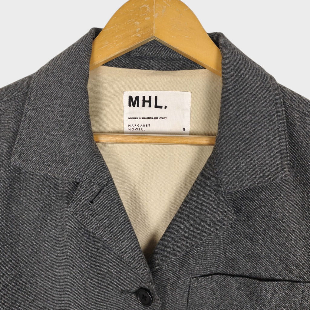 MHL MARGARET HOWELL Women's Grey Cotton Wool Blend Belted Coat
