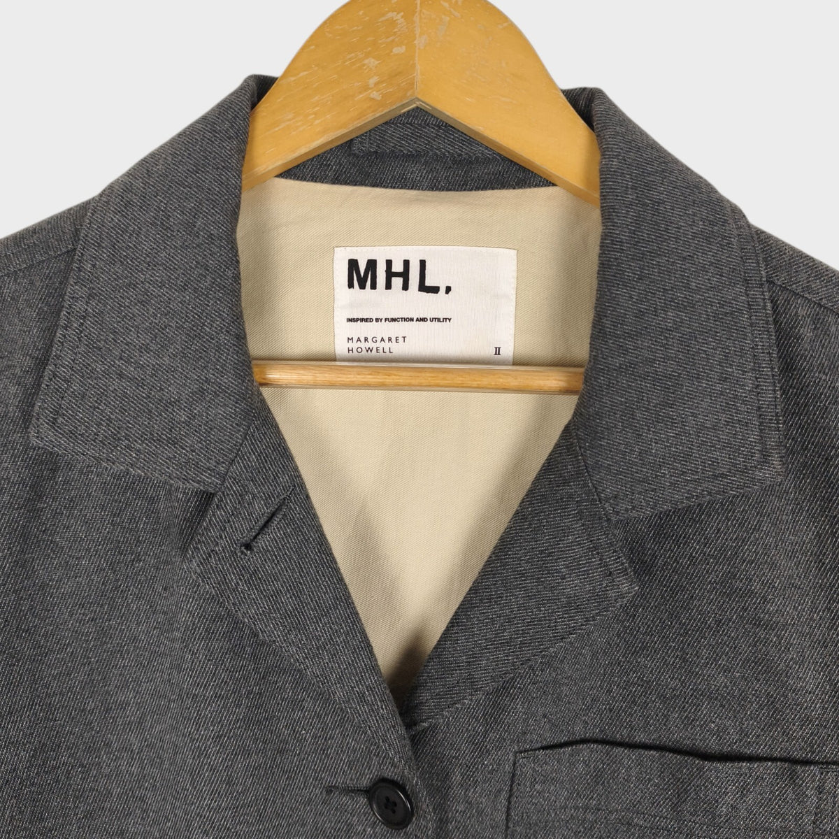 MHL MARGARET HOWELL Women's Grey Cotton Wool Blend Belted Coat