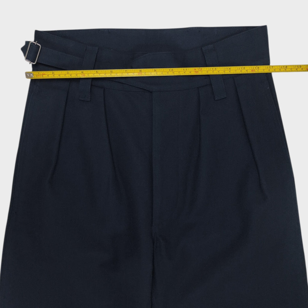 MHL MARGARET HOWELL Men's Navy Blue 60/40 Cotton Wool Blend Pleated High Waist Trousers