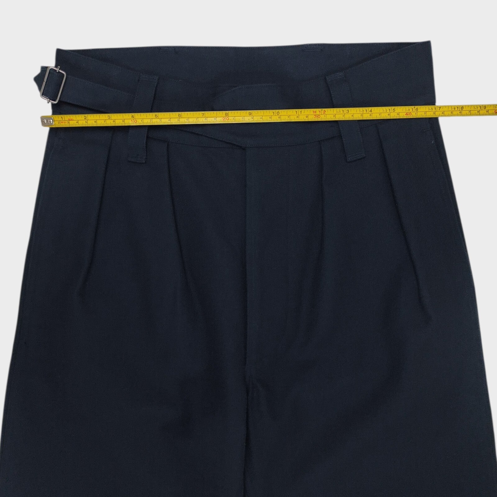 MHL MARGARET HOWELL Men's Navy Blue 60/40 Cotton Wool Blend Pleated High Waist Trousers