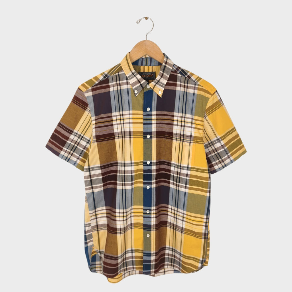 BEAMS PLUS Men's Made in Japan Checked Button Down Shirt