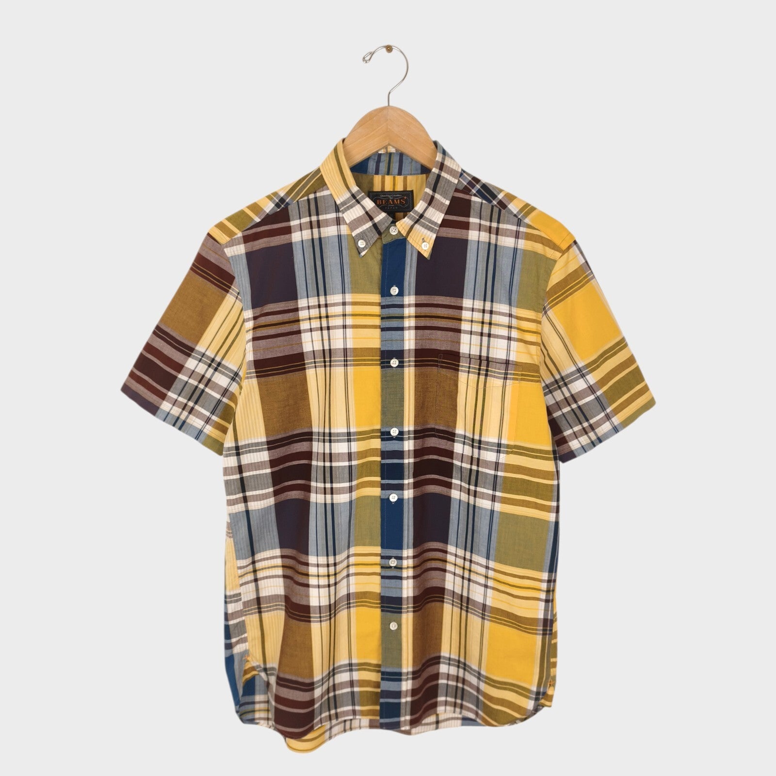 BEAMS PLUS Men's Made in Japan Checked Button Down Shirt