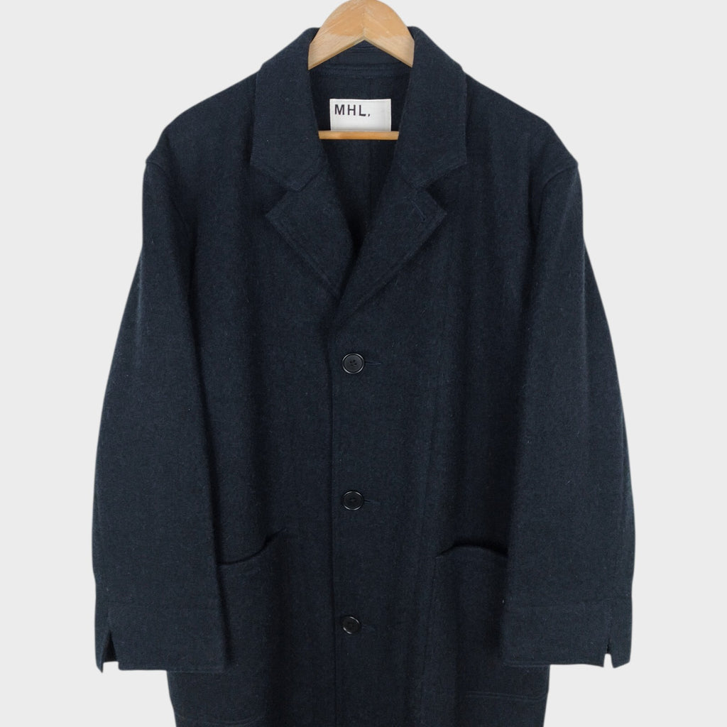 MHL MARGARET HOWELL Men's Dark Navy Heavyweight 100% Wool Coat