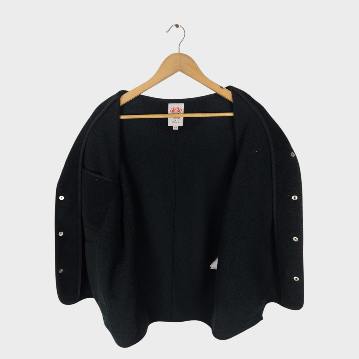 DANTON Men's Black Made in Japan Collarless Fleece Jacket