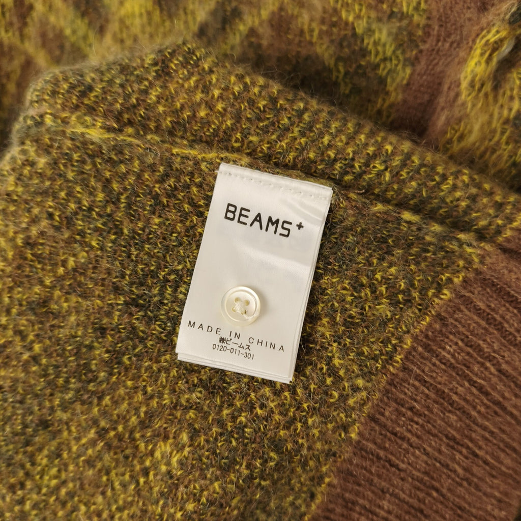 BEAMS PLUS Men's Argyle Shaggy Knit Mohair Blend Polo Shirt Jumper