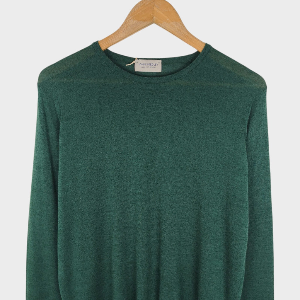 JOHN SMEDLEY Men's Bottle Green Cotton/Wool Clundy Jumper