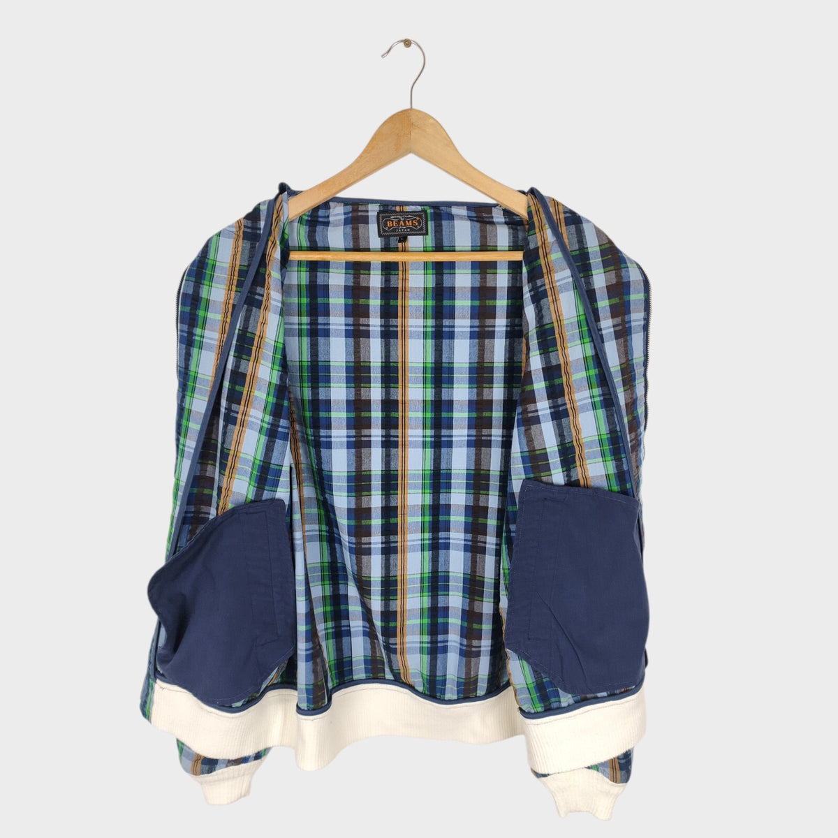 BEAMS PLUS Men's Multicoloured Checked Seersucker Bomber Jacket