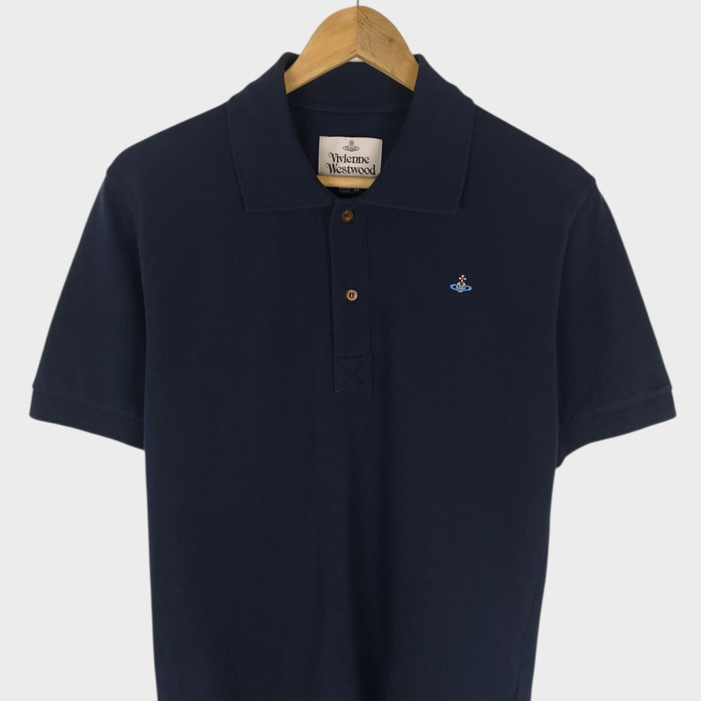 VIVIENNE WESTWOOD Men's Navy Blue Embroidered Orb Logo Polo Shirt