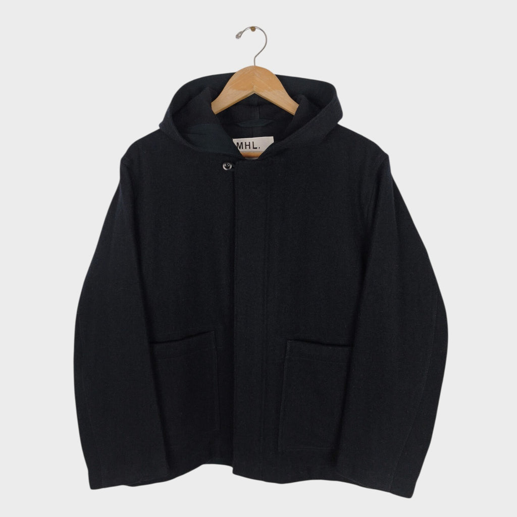 MHL MARGARET HOWELL Men's Black Heavyweight 100% Wool Hooded Coat