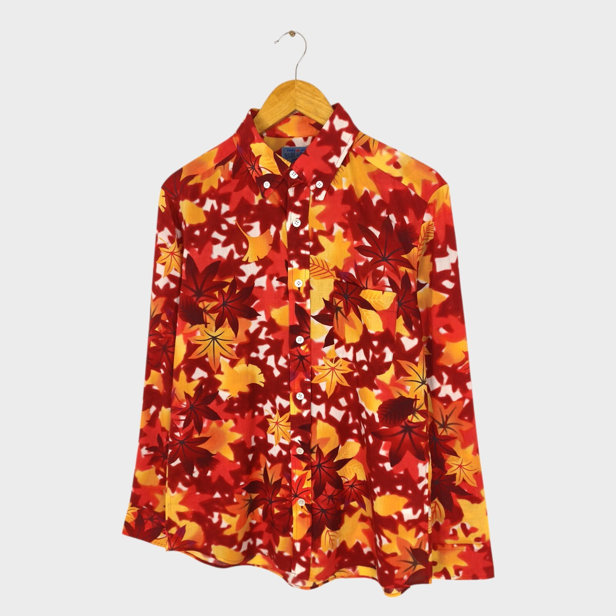 BLUE BLUE JAPAN Men's Made in Japan Autumn Maple Leaf Print Cotton/Wool Shirt