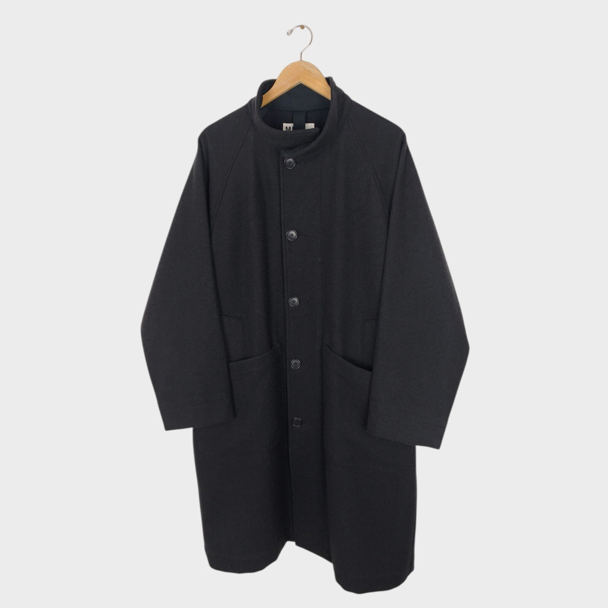 MHL MARGARET HOWELL Men's Grey Heavyweight 100% Melton Wool Stand Collar Coat