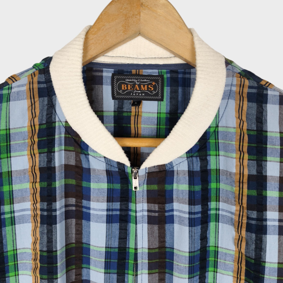 BEAMS PLUS Men's Multicoloured Checked Seersucker Bomber Jacket