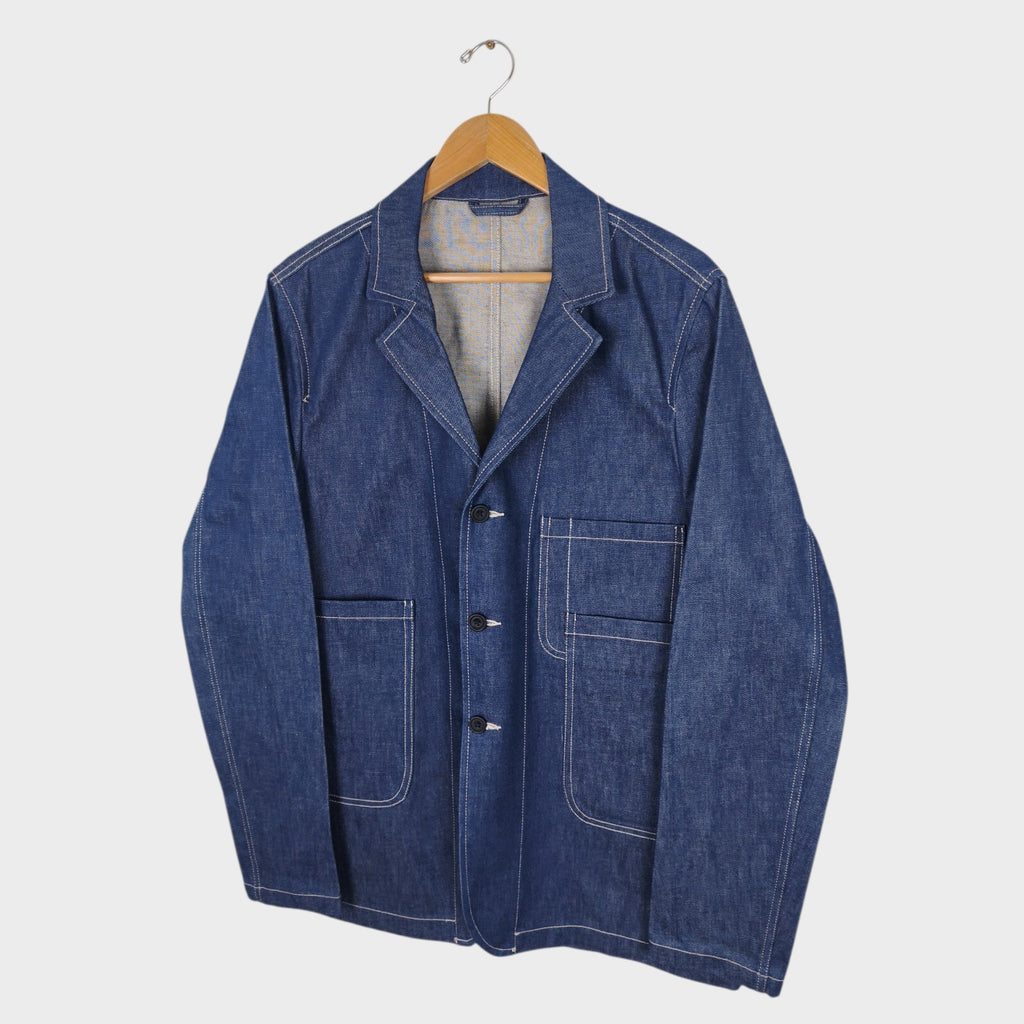 E.TAUTZ Men's Blue Made in UK Rigid Raw Denim Chore Jacket
