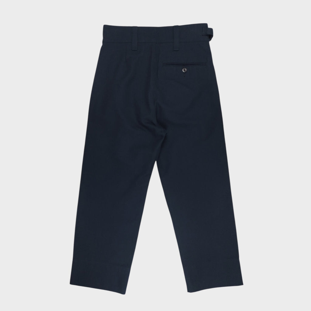 MHL MARGARET HOWELL Men's Navy Blue 60/40 Cotton Wool Blend Pleated High Waist Trousers