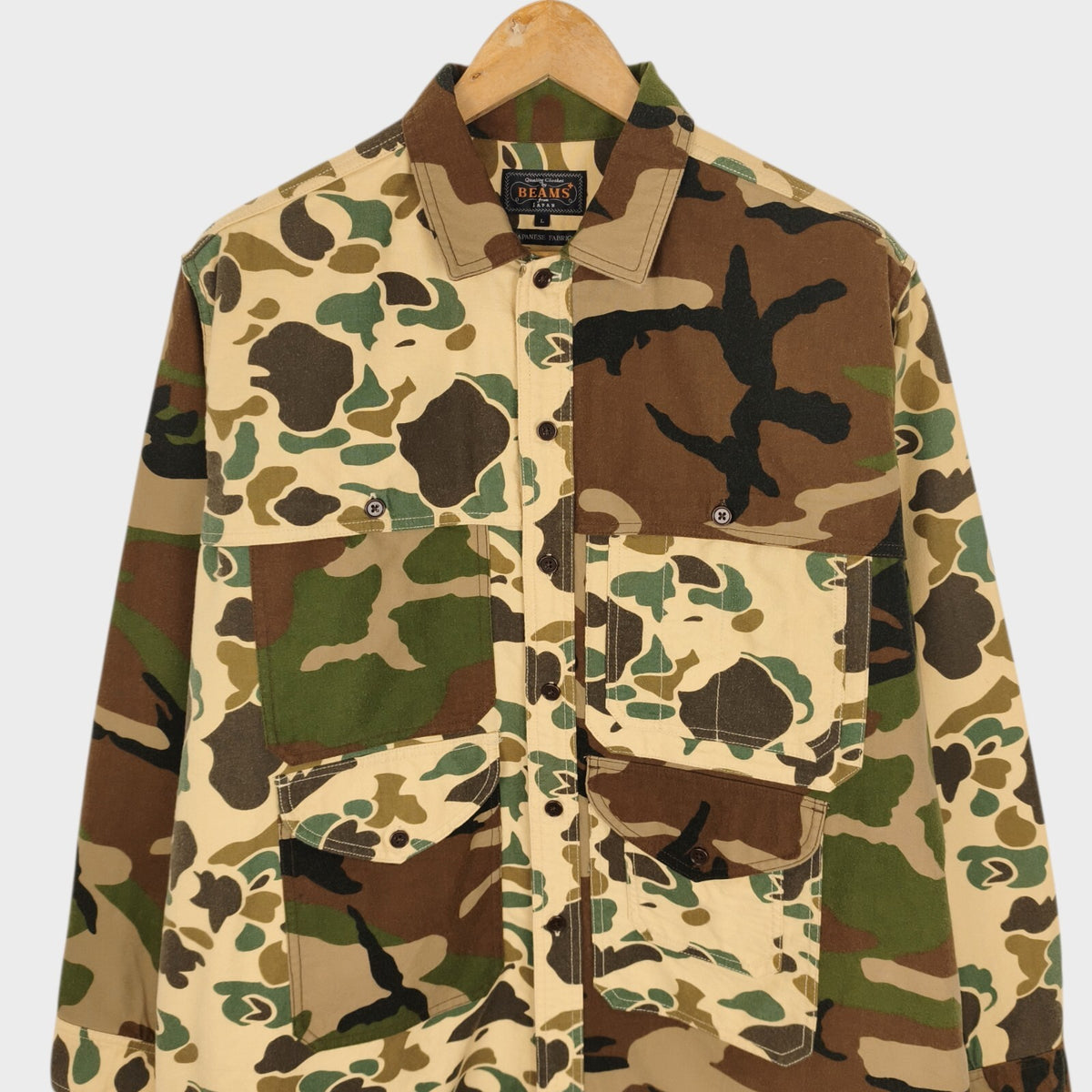 BEAMS PLUS Men's Camo Relaxed Fit Adventure Cruiser Flannel Overshirt