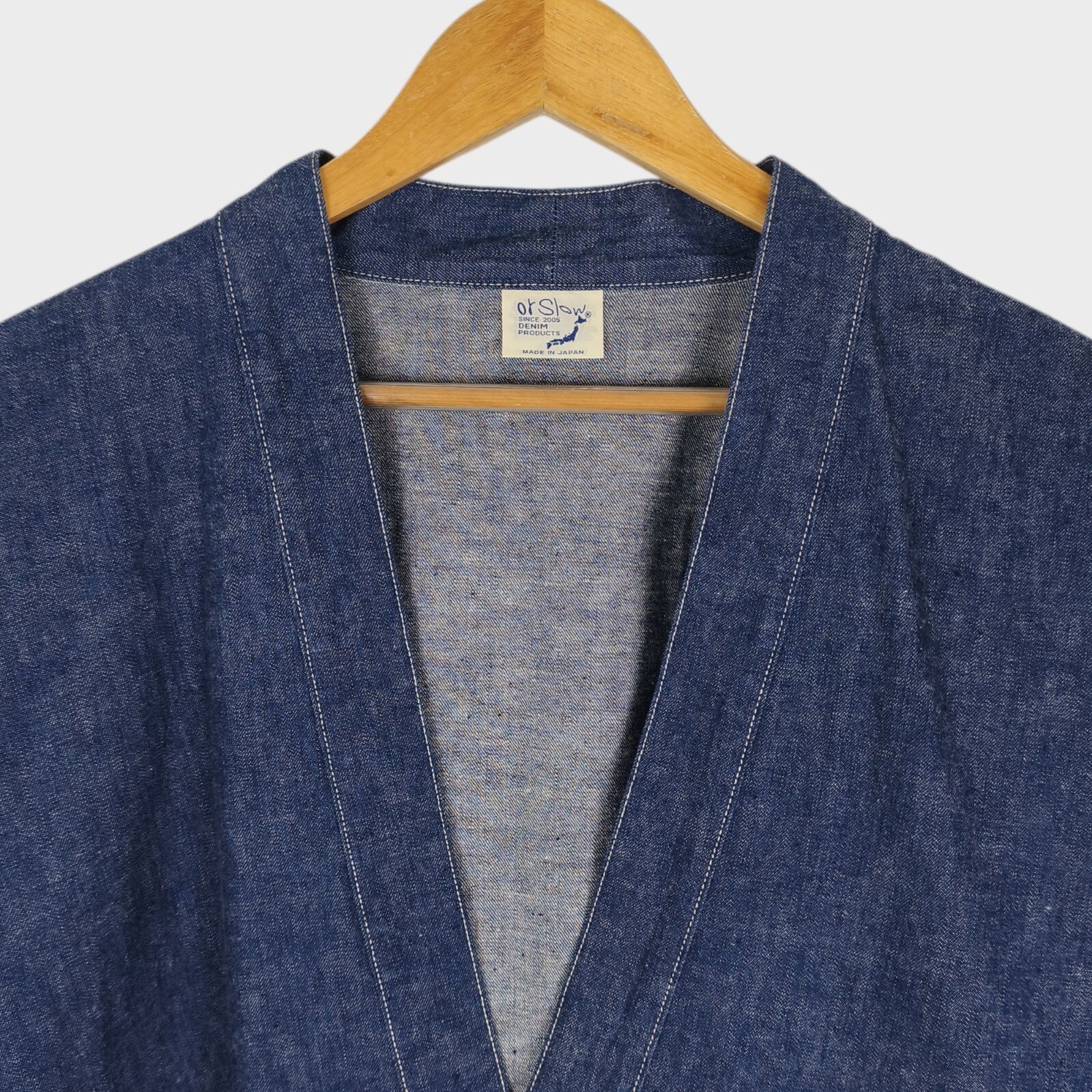 ORSLOW Men's Made in Japan Blue Denim Kimono Haori Jacket