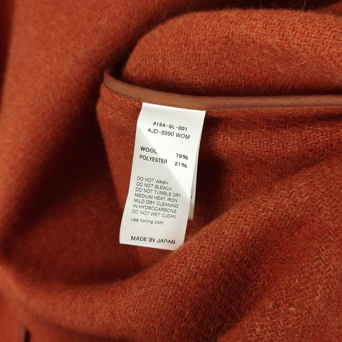 DANTON Men's Made in Japan Orange Wool Melton Collarless Jacket