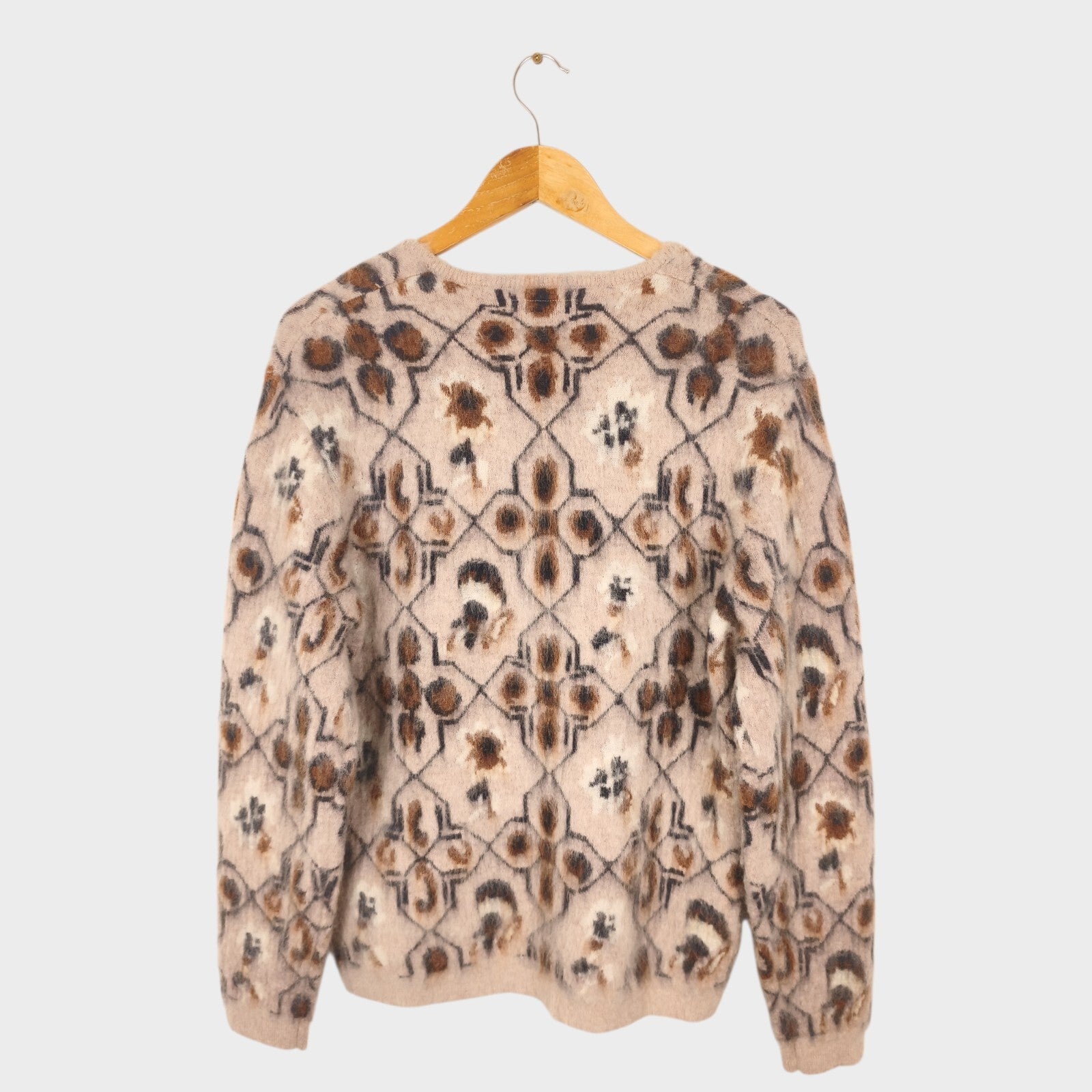 BEAMS PLUS Men's Mohair Blend Shaggy Grunge Ski Club Jacquard Cardigan