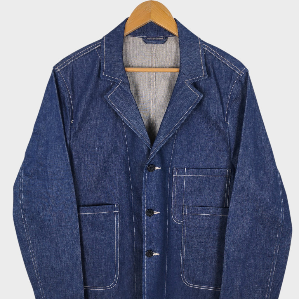 E.TAUTZ Men's Blue Made in UK Rigid Raw Denim Chore Jacket
