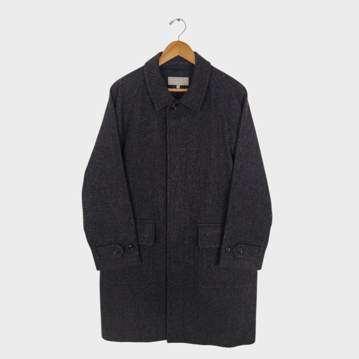 MARGARET HOWELL Men's Dark Grey 100% Wool Raglan Coat