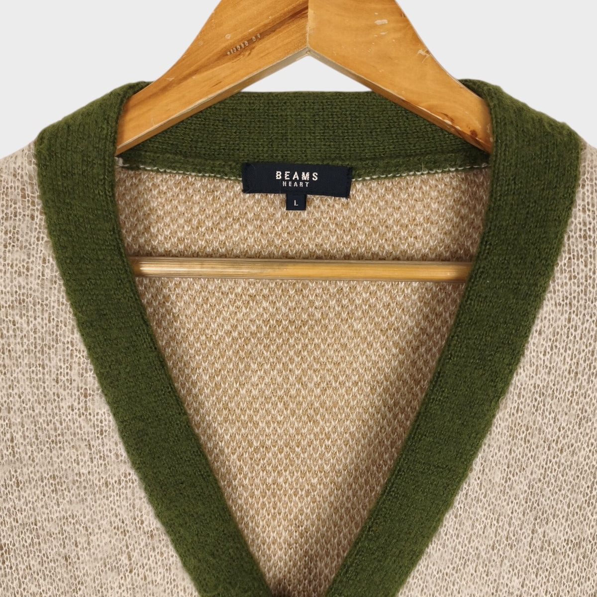 BEAMS HEART Men's Mohair Wool Blend Shaggy Grunge Argyle Cardigan