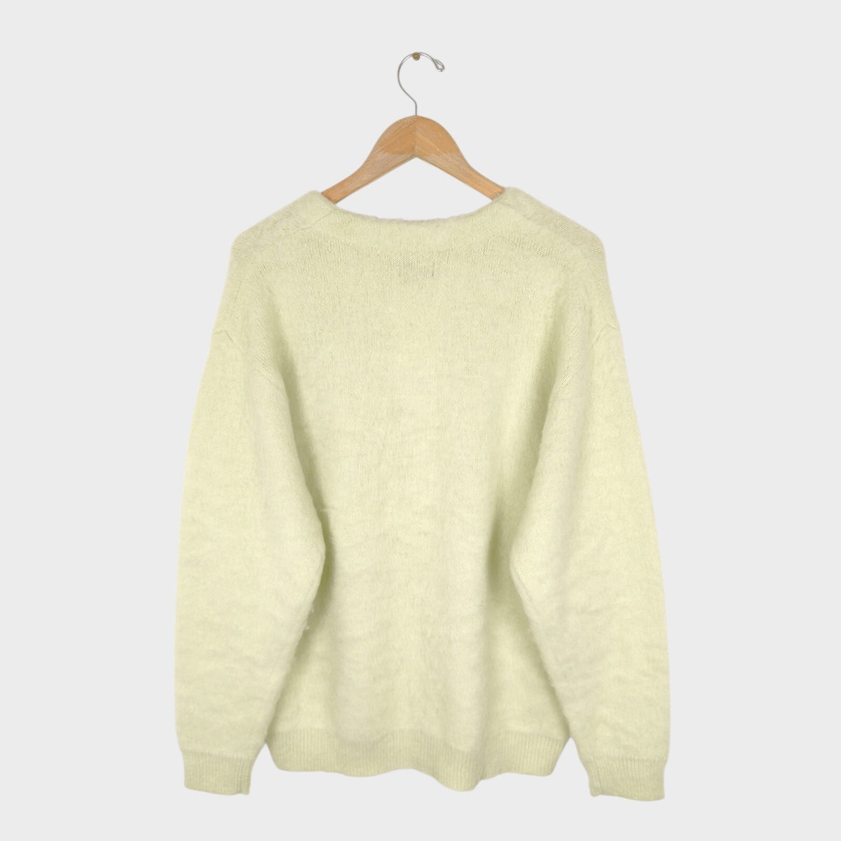 BEAMS Men's Light Yellow Mohair Blend Shaggy Grunge Cardigan