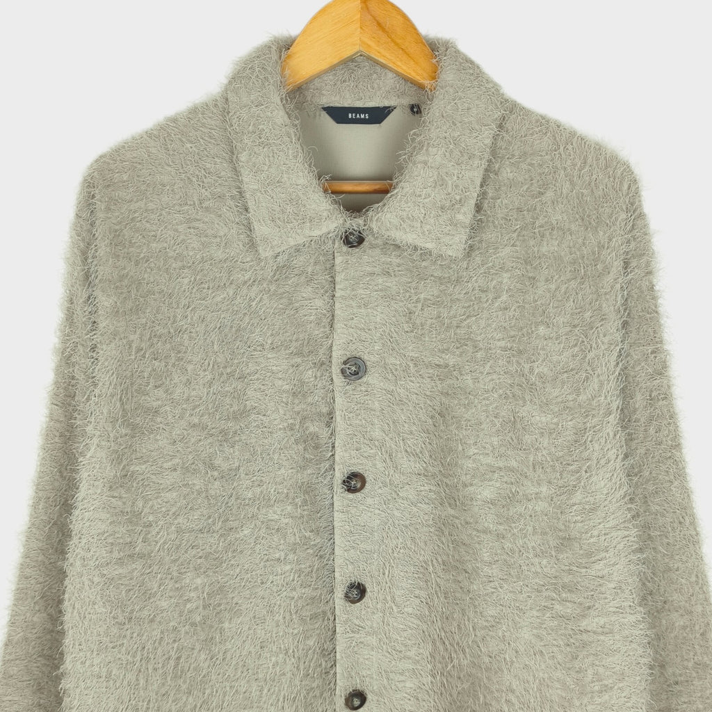 BEAMS Men's Taupe Relaxed Fit Fringe Overshirt