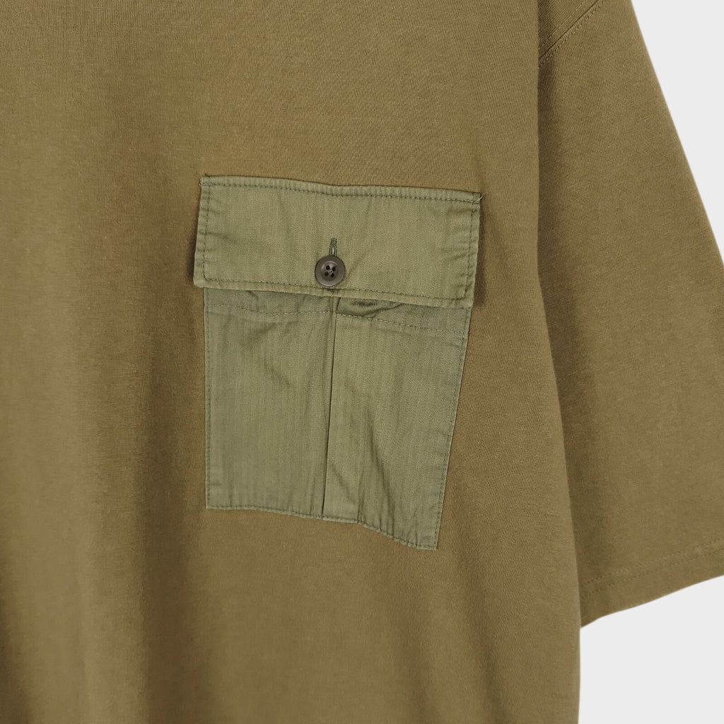 SOUNDMAN Men's Made in Japan Khaki Cotton Nylon Two-Tone Pocket T-Shirt