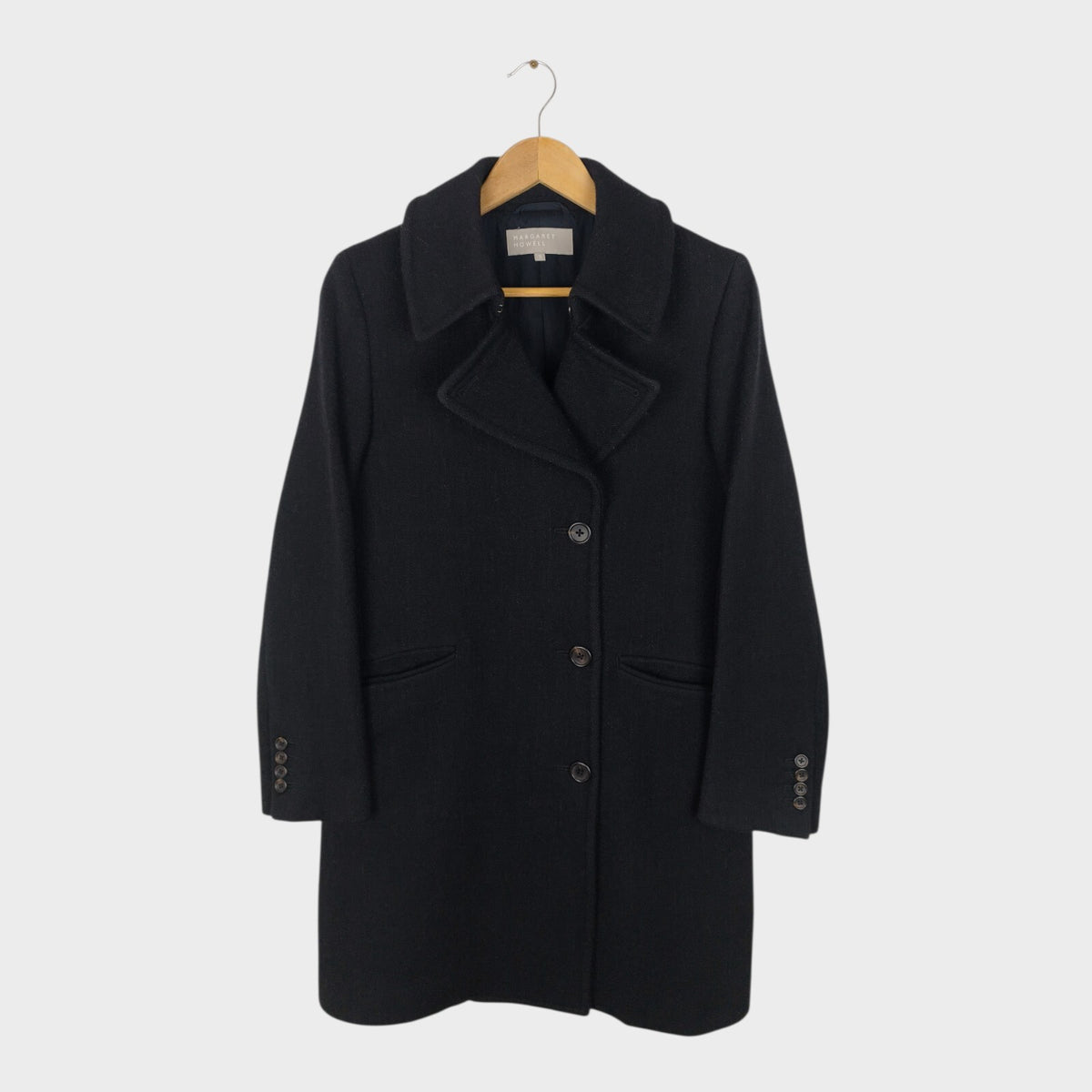 MARGARET HOWELL Women's Dark Charcoal Grey Wool Coat