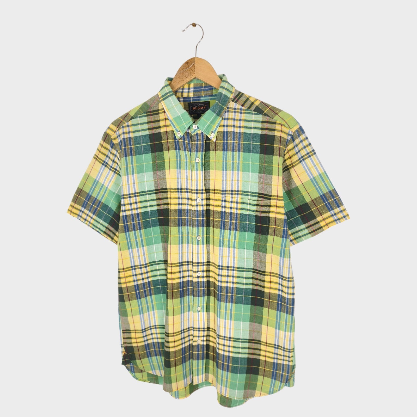 BEAMS PLUS Men's Made in Japan Indian Madras Check Button Down Shirt