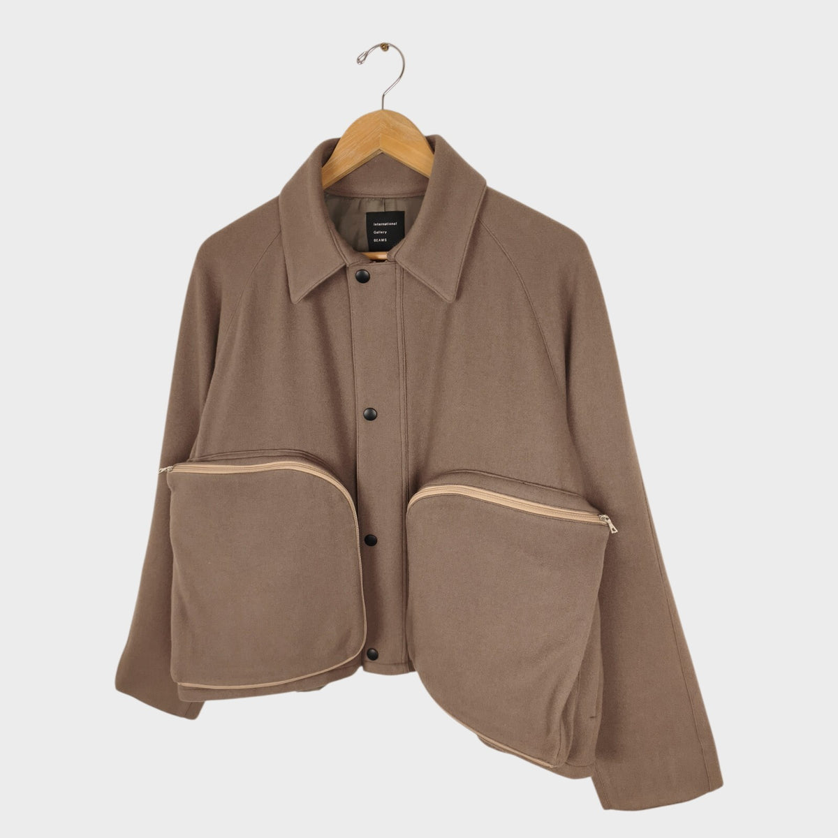 BEAMS INTERNATIONAL GALLERY Men's Taupe Made in Japan 100% Wool Cropped Blouson Jacket